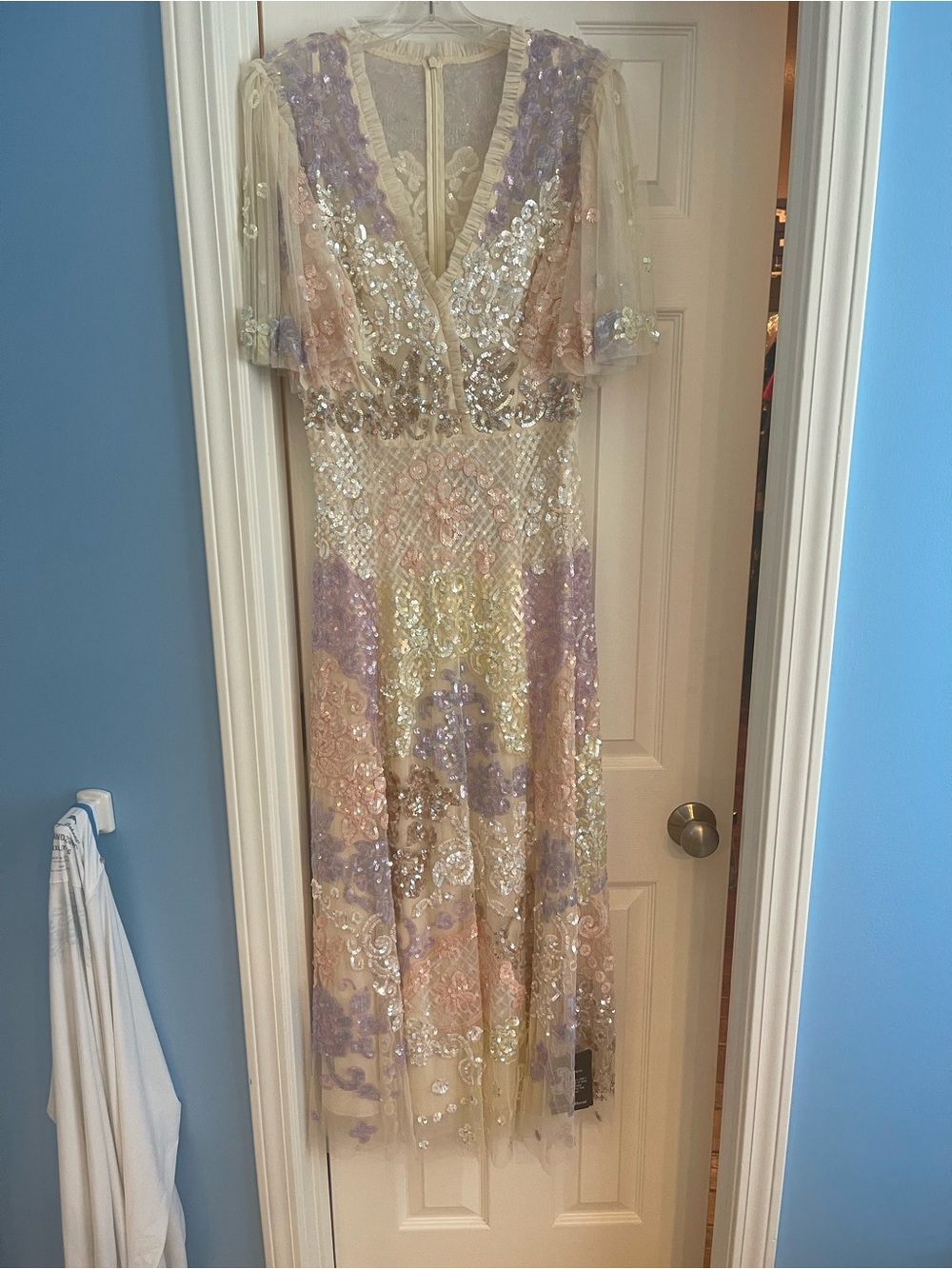 Needle and Thread Embellished Sheer V-Neck Maxi Dress in Pastel Floral